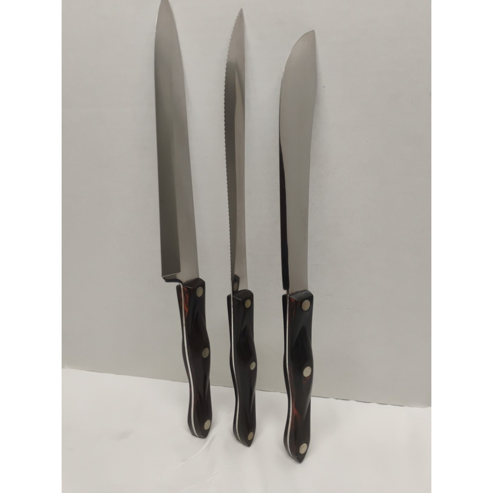 Lot Of 3 Cutco Classic Brown Red Swirl Handle Knives 1722 1723 1725 Vintage